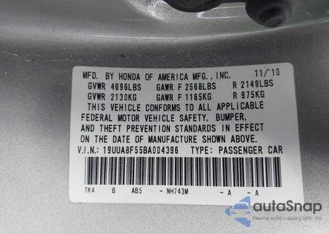 2011 Acura Tl 3.5 from USA, damaged, VIN 19UUA8F55BA004396